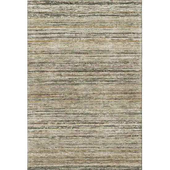 8' Beige Gold And Brown Striped Washable Area Rug With UV Protection Photo 3