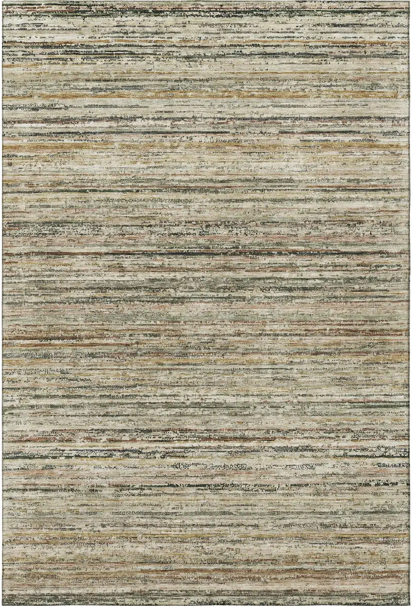 8' Beige Gold And Brown Striped Washable Area Rug With UV Protection Photo 3