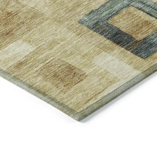 8' Beige Gold And Denim Blue Round Geometric Washable Indoor Outdoor Area Rug Photo 4
