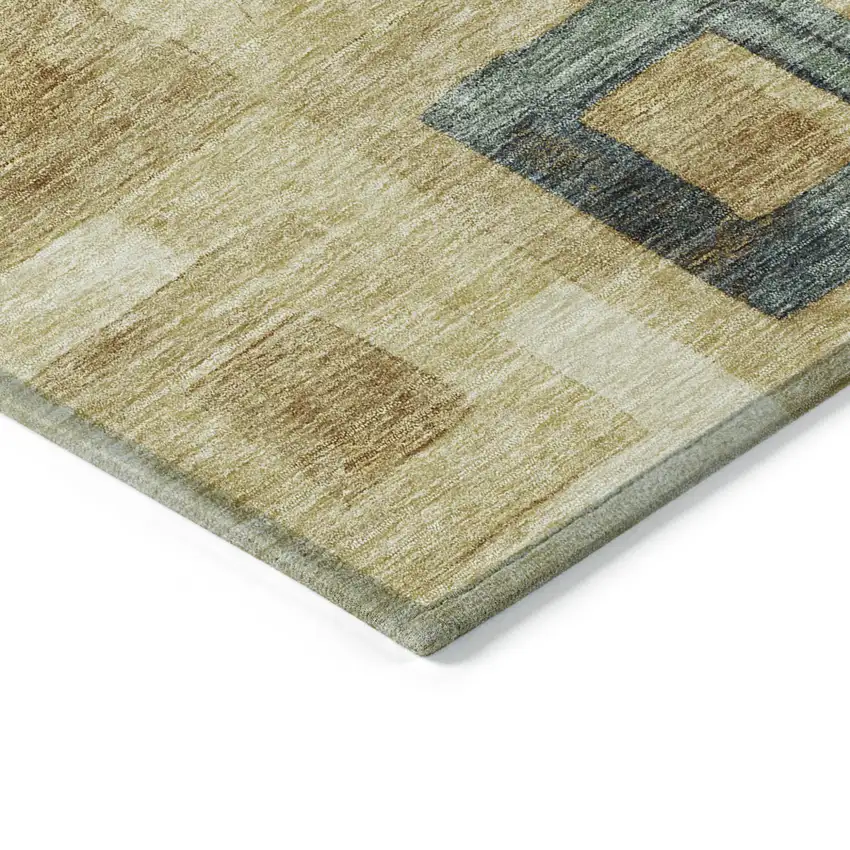 8' Beige Gold And Denim Blue Round Geometric Washable Indoor Outdoor Area Rug Photo 4