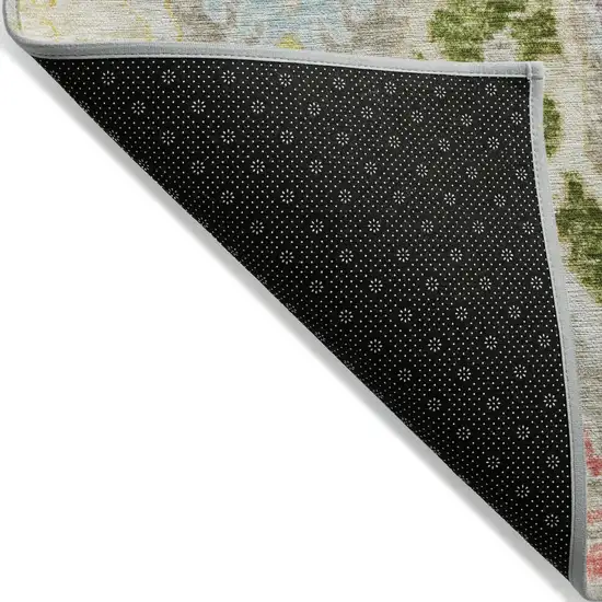 8' Beige Gold And Fern Green Round Floral Washable Indoor Outdoor Area Rug Photo 9