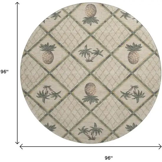 8' Beige Gold And Gray Botanical Leaves Washable Round Rug With UV Protection Photo 3