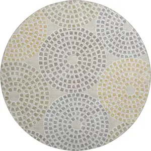 Photo of 8' Beige Gold And Gray Geometric Washable Round Rug With UV Protection