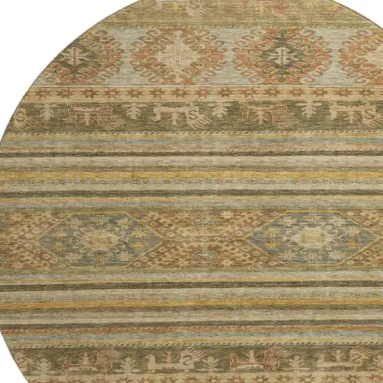 8' Beige Gold And Gray Medallion Washable Round Rug With UV Protection Photo 2