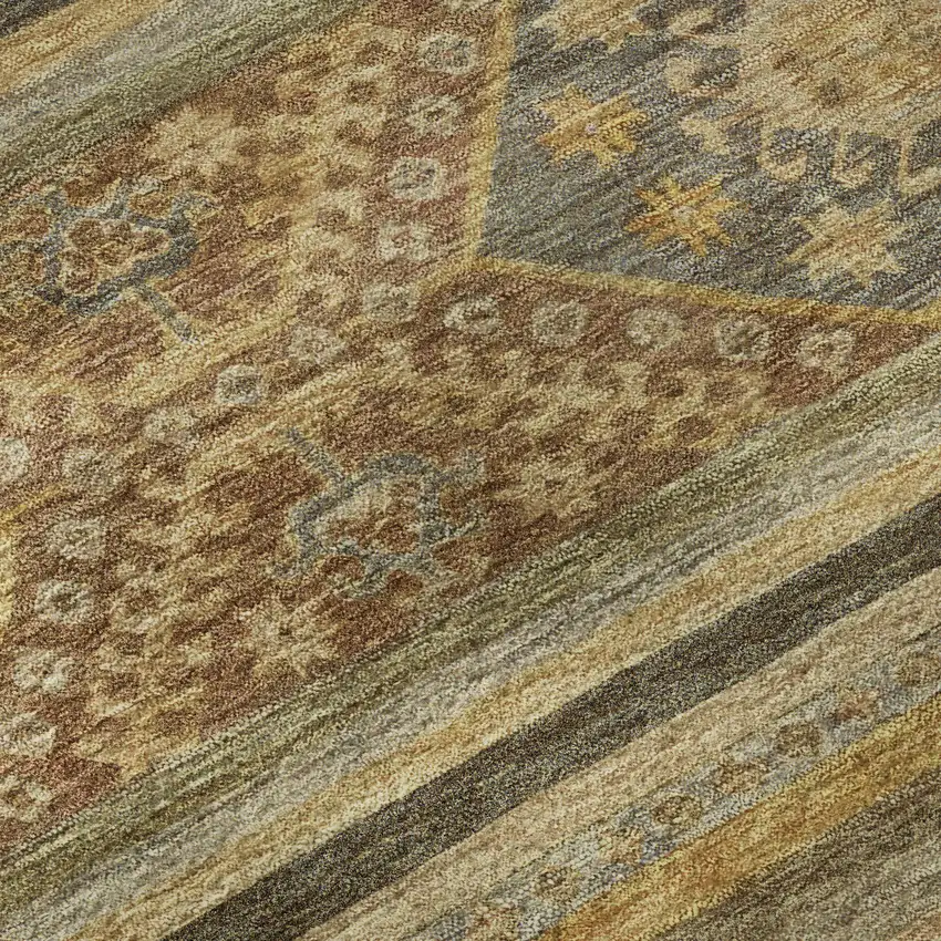 8' Beige Gold And Gray Medallion Washable Round Rug With UV Protection Photo 8