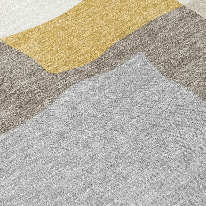 8' Beige Gold And Gray Round Abstract Washable Indoor Outdoor Area Rug Photo 9