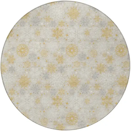 8' Beige Gold And Gray Round Medallion Washable Indoor Outdoor Area Rug Photo 4