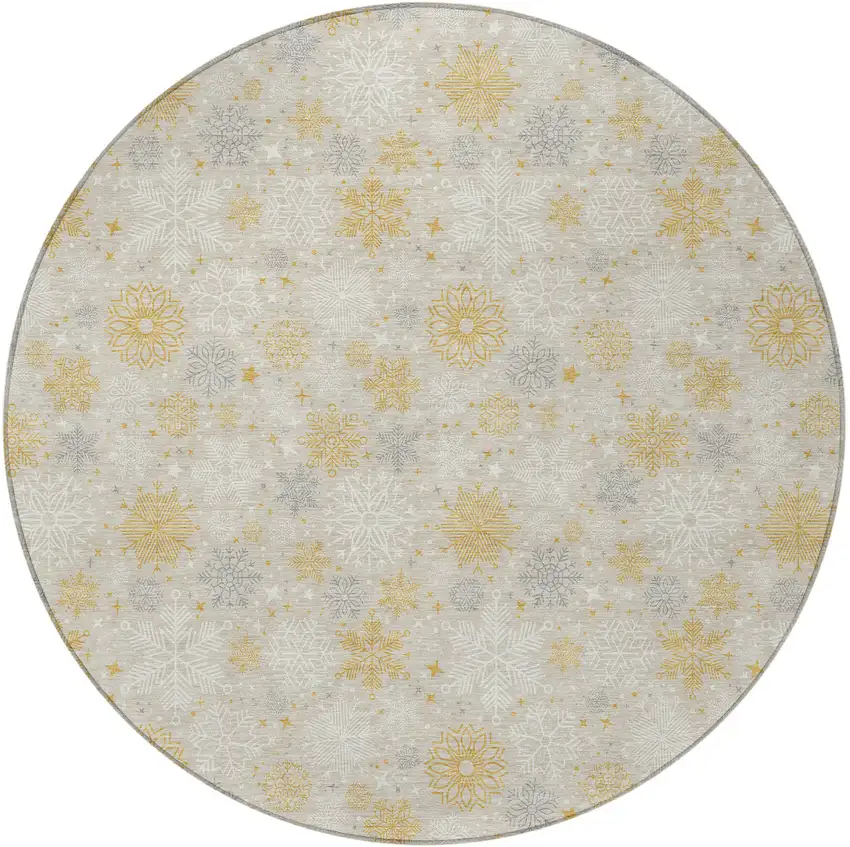 8' Beige Gold And Gray Round Medallion Washable Indoor Outdoor Area Rug Photo 4
