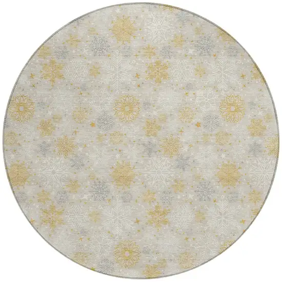 8' Beige Gold And Gray Round Medallion Washable Indoor Outdoor Area Rug Photo 3