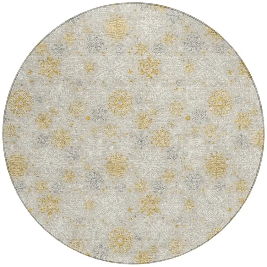 8' Beige Gold And Gray Round Medallion Washable Indoor Outdoor Area Rug Photo 3