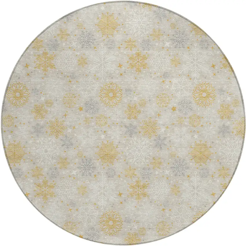 8' Beige Gold And Gray Round Medallion Washable Indoor Outdoor Area Rug Photo 1