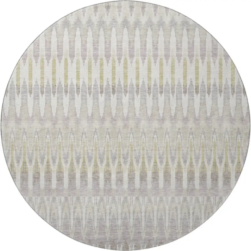 8' Beige Gold And Gray Southwestern Washable Round Rug With UV Protection Photo 4