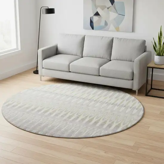 8' Beige Gold And Gray Southwestern Washable Round Rug With UV Protection Photo 2