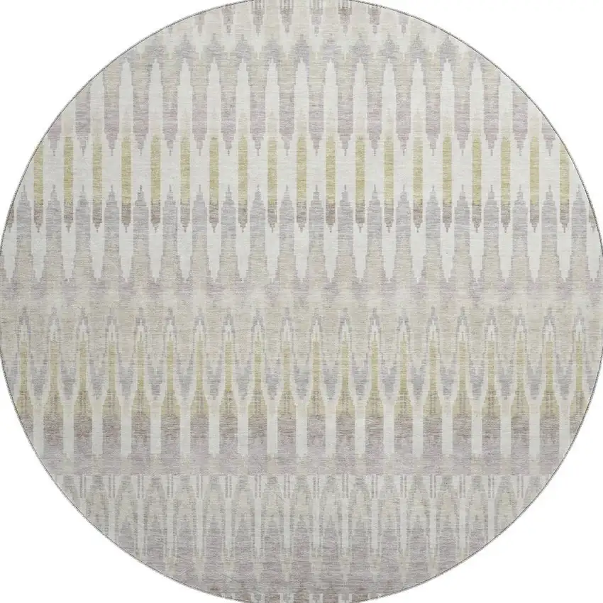 8' Beige Gold And Gray Southwestern Washable Round Rug With UV Protection Photo 3