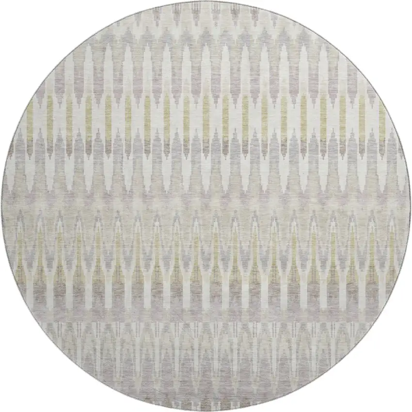 8' Beige Gold And Gray Southwestern Washable Round Rug With UV Protection Photo 1