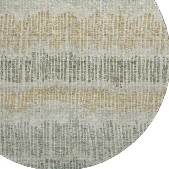 8' Beige Gold And Gray Striped Washable Round Rug With UV Protection Photo 3