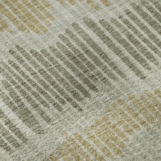 8' Beige Gold And Gray Striped Washable Round Rug With UV Protection Photo 9