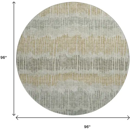 8' Beige Gold And Gray Striped Washable Round Rug With UV Protection Photo 8