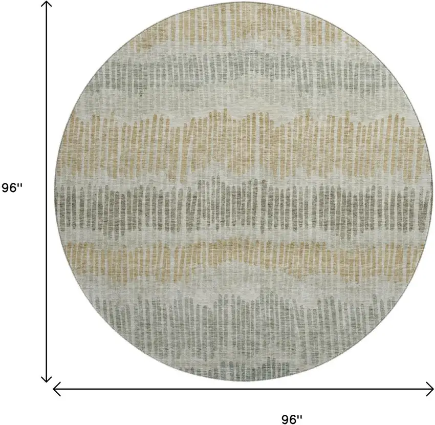 8' Beige Gold And Gray Striped Washable Round Rug With UV Protection Photo 8