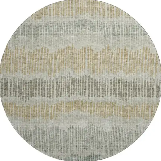 8' Beige Gold And Gray Striped Washable Round Rug With UV Protection Photo 4