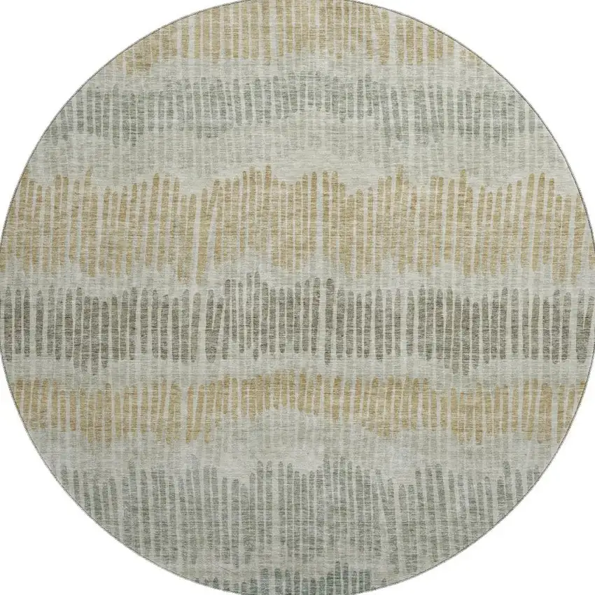 8' Beige Gold And Gray Striped Washable Round Rug With UV Protection Photo 4
