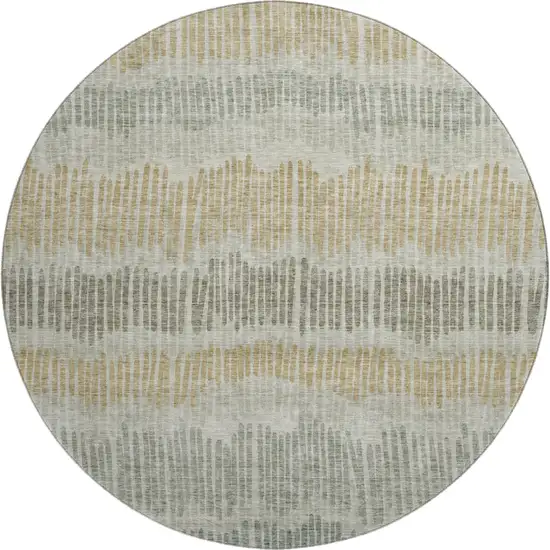 8' Beige Gold And Gray Striped Washable Round Rug With UV Protection Photo 1