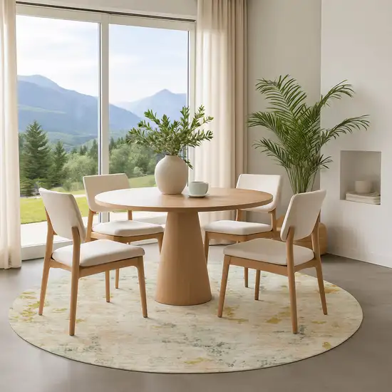 8' Beige Gold And Ivory Abstract Washable Round Rug With UV Protection Photo 4