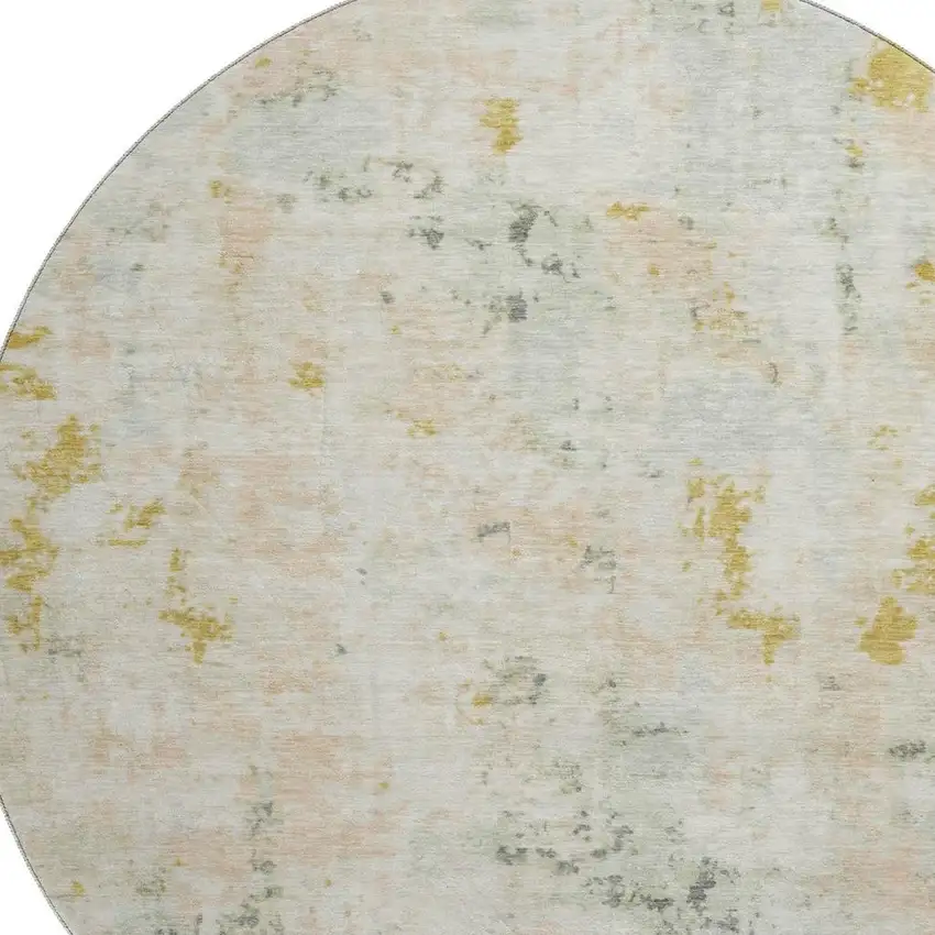 8' Beige Gold And Ivory Abstract Washable Round Rug With UV Protection Photo 2