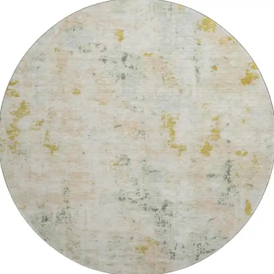 8' Beige Gold And Ivory Abstract Washable Round Rug With UV Protection Photo 3
