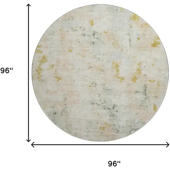 8' Beige Gold And Ivory Abstract Washable Round Rug With UV Protection Photo 9