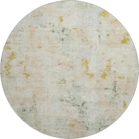 8' Beige Gold And Ivory Abstract Washable Round Rug With UV Protection Photo 1