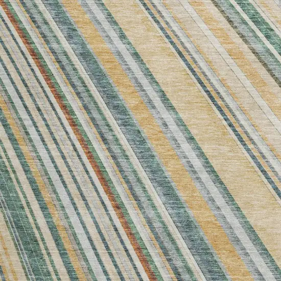 8' Beige Gold And Sage Striped Washable Round Rug With UV Protection Photo 2