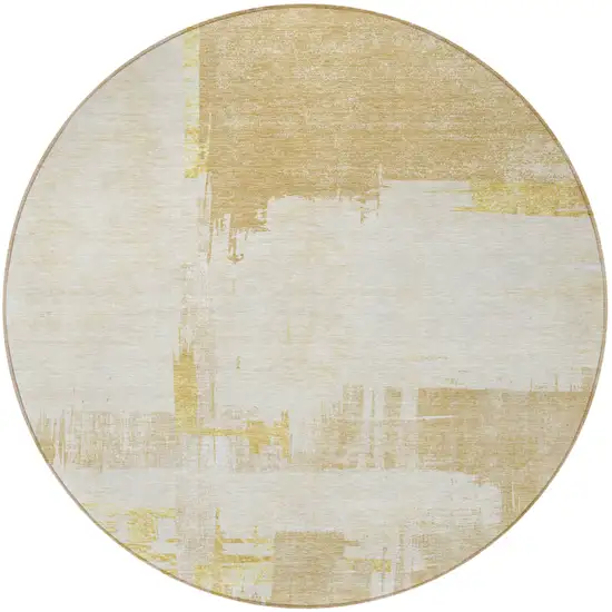 8' Beige Gold And Tan Round Abstract Washable Indoor Outdoor Area Rug Photo 4