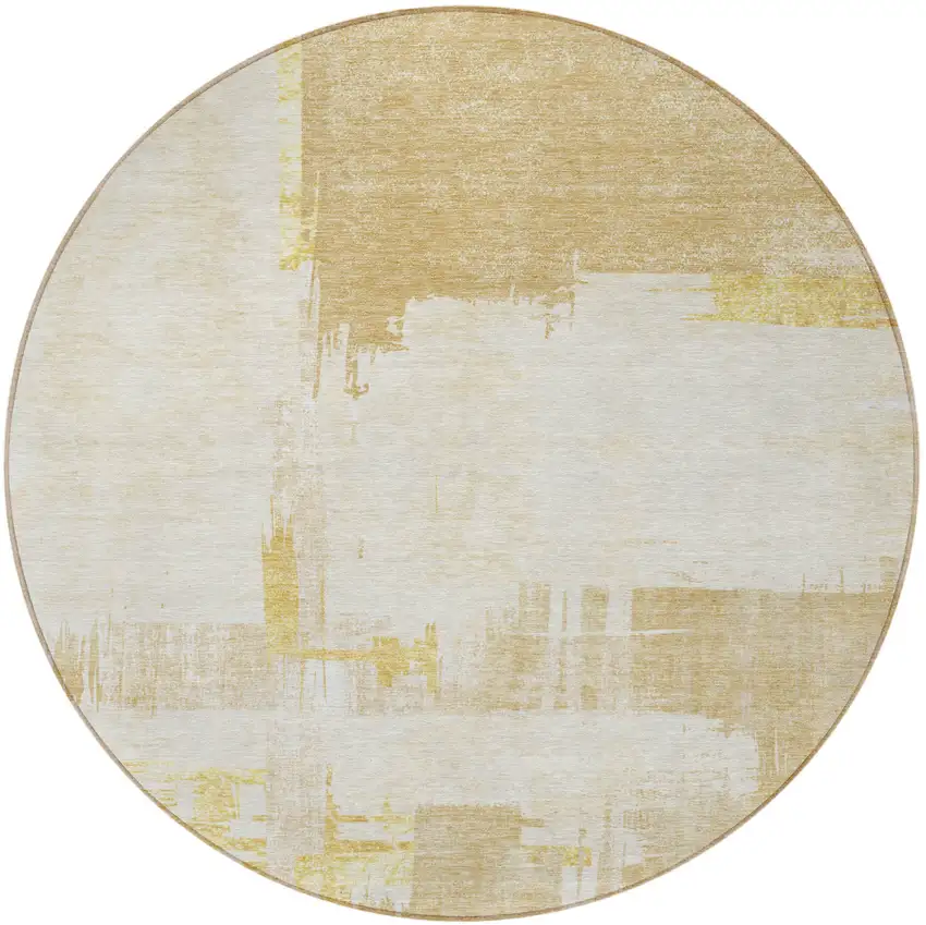 8' Beige Gold And Tan Round Abstract Washable Indoor Outdoor Area Rug Photo 4
