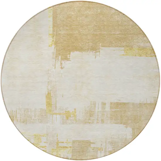 8' Beige Gold And Tan Round Abstract Washable Indoor Outdoor Area Rug Photo 4