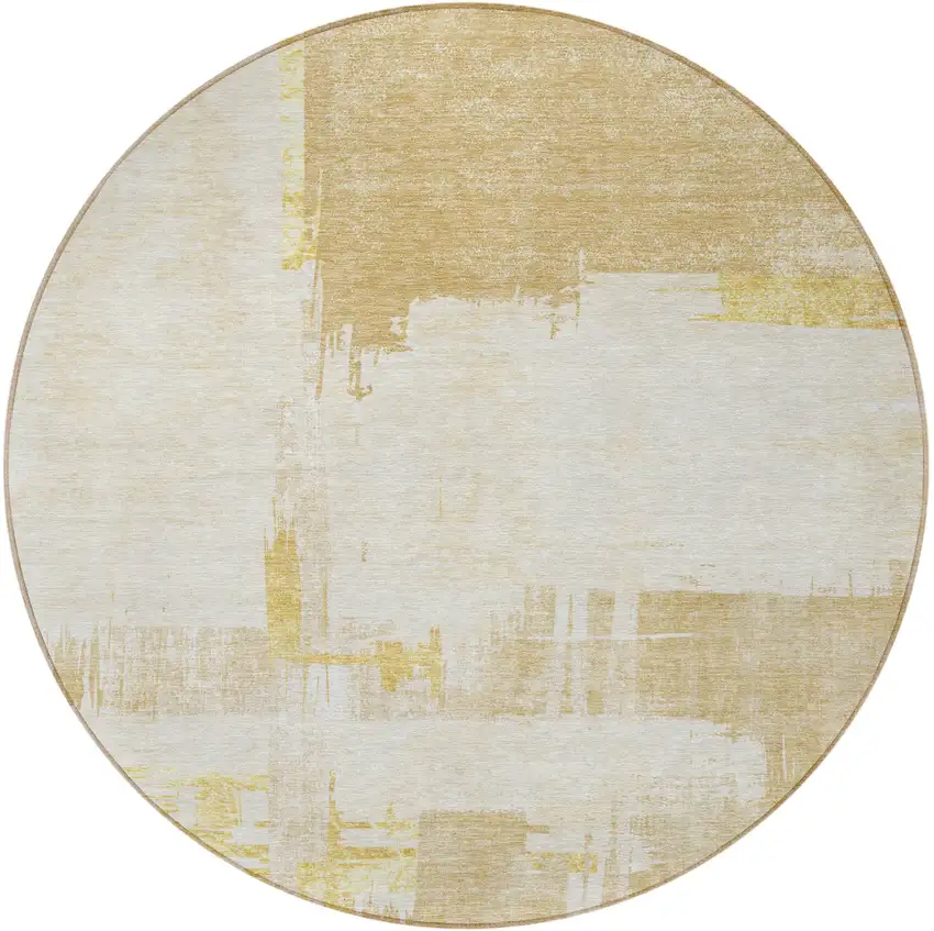 8' Beige Gold And Tan Round Abstract Washable Indoor Outdoor Area Rug Photo 4