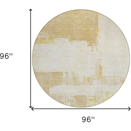 8' Beige Gold And Tan Round Abstract Washable Indoor Outdoor Area Rug Photo 3