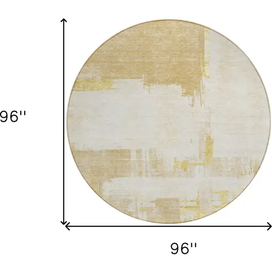 8' Beige Gold And Tan Round Abstract Washable Indoor Outdoor Area Rug Photo 3