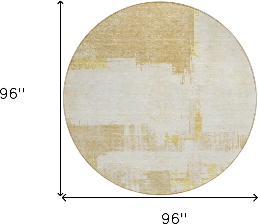 8' Beige Gold And Tan Round Abstract Washable Indoor Outdoor Area Rug Photo 3