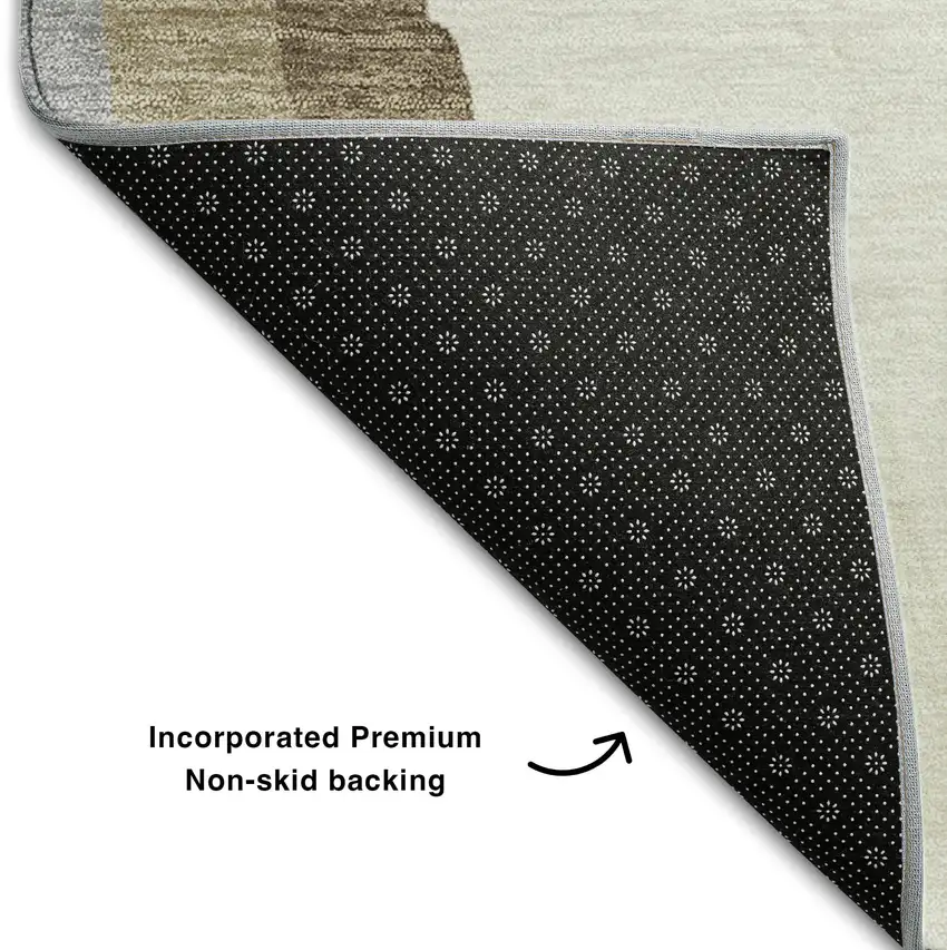 8' Beige Gold And Taupe Abstract Washable Round Rug With UV Protection Photo 5