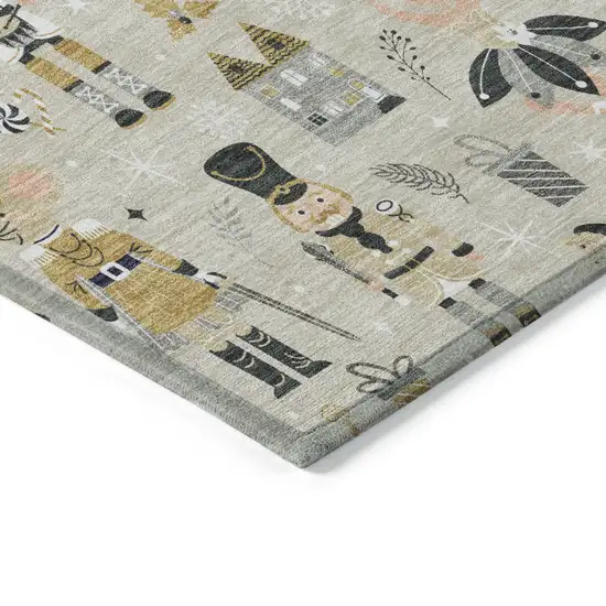 8' Beige Gold Black And Gray Round Nutcracker Washable Indoor Outdoor Area Rug Photo 8
