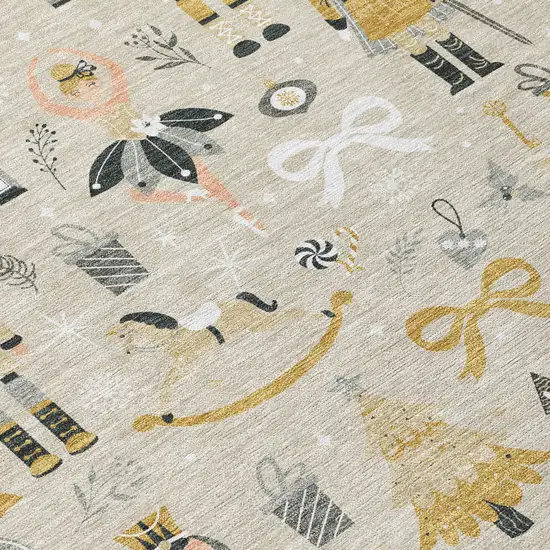 8' Beige Gold Black And Gray Round Nutcracker Washable Indoor Outdoor Area Rug Photo 9
