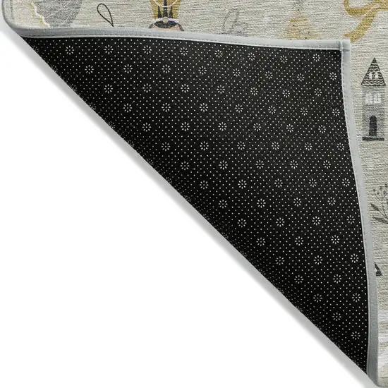 8' Beige Gold Black And Gray Round Nutcracker Washable Indoor Outdoor Area Rug Photo 5