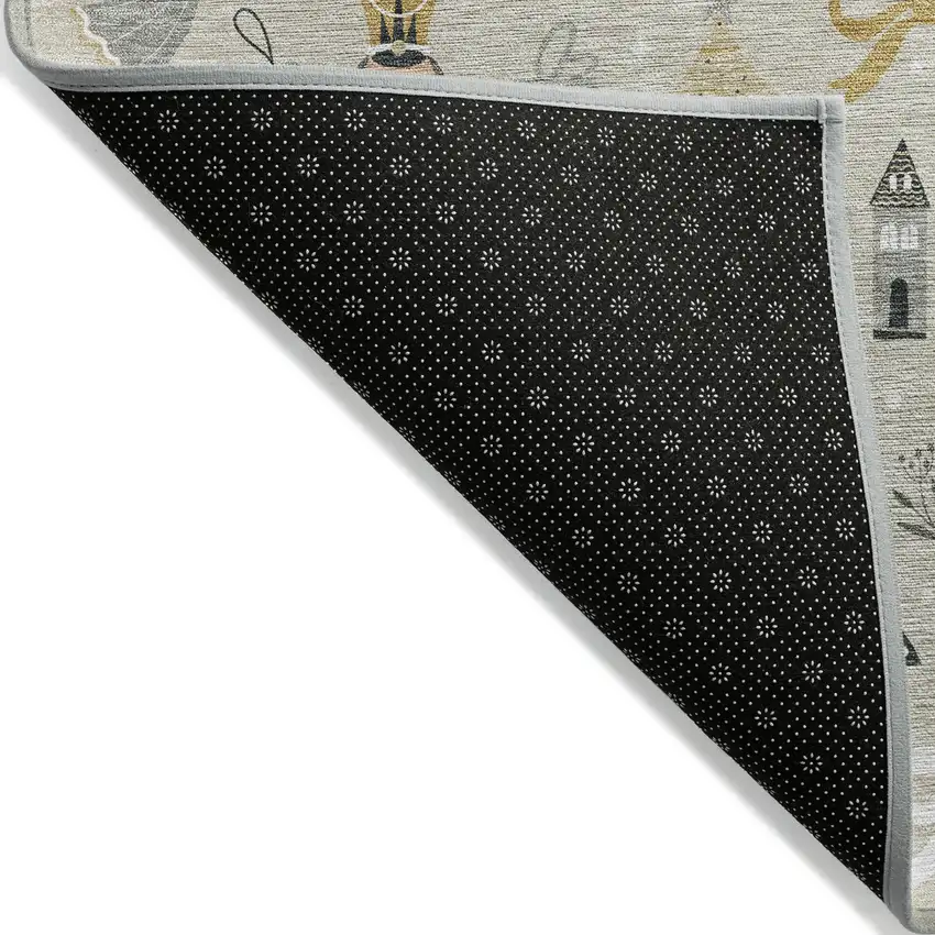 8' Beige Gold Black And Gray Round Nutcracker Washable Indoor Outdoor Area Rug Photo 5