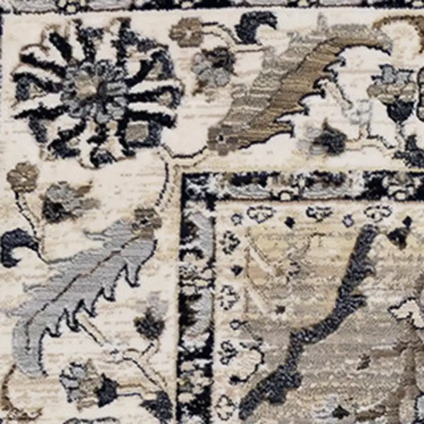 8' Beige Gray And Black Medallion Runner Rug Photo 4