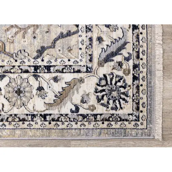 8' Beige Gray And Black Medallion Runner Rug Photo 9