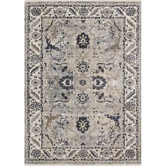 8' Beige Gray And Black Medallion Runner Rug Photo 2