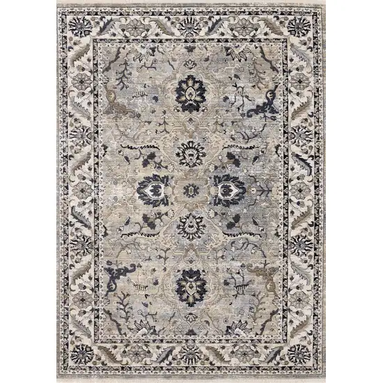 8' Beige Gray And Black Medallion Runner Rug Photo 5