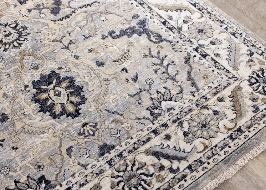 8' Beige Gray And Black Medallion Runner Rug Photo 8