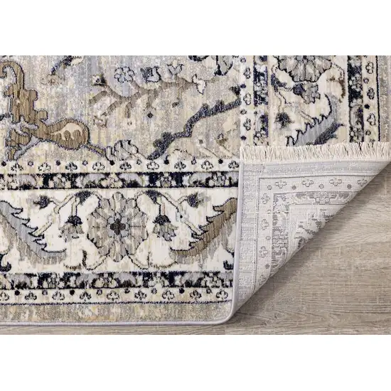 8' Beige Gray And Black Medallion Runner Rug Photo 9